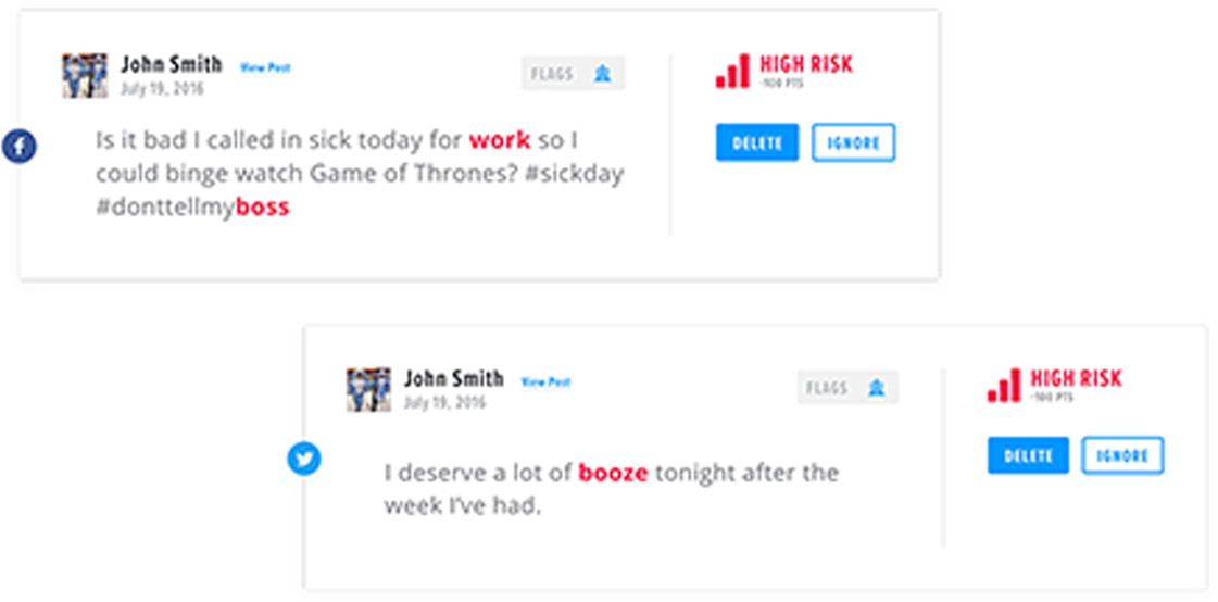 Posts flagged by our social media clean up tool